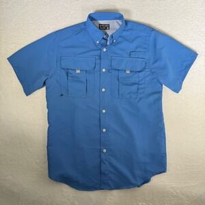 Velero Mens Short Sleeve Fishing Shirt Blue Vented Performance Button Up Small